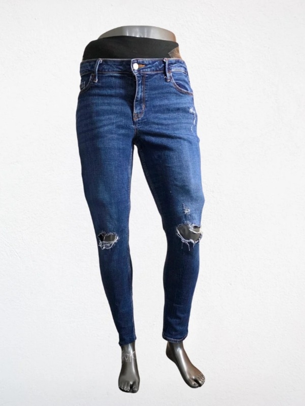 Old Navy Dark Blue Women's Skinny Jeans with Knee Rips Mid Rise